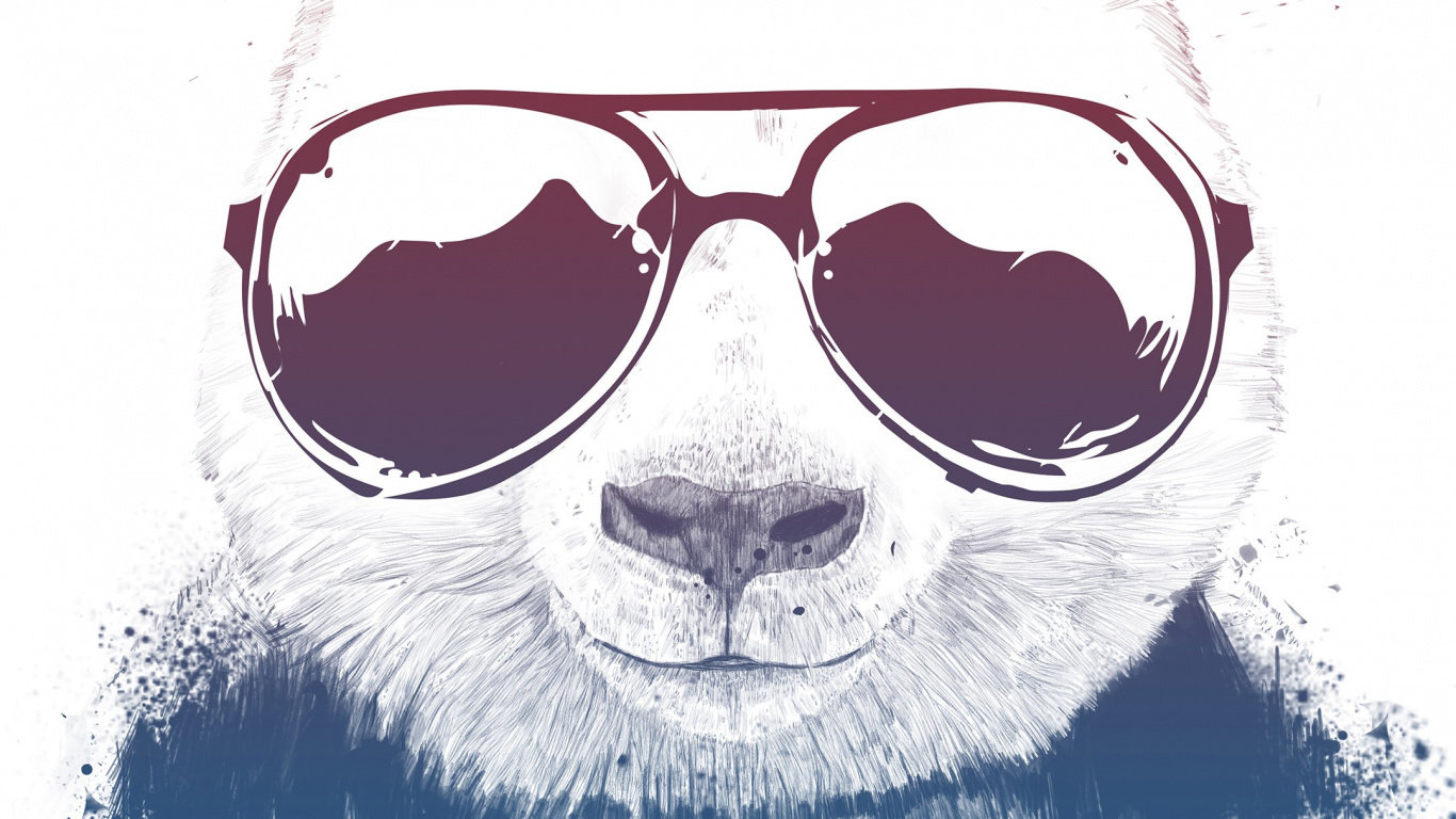 el Panda Gigante, Cartel, Arte, Ilustración, Gafas. Wallpaper in 1366x768 Resolution