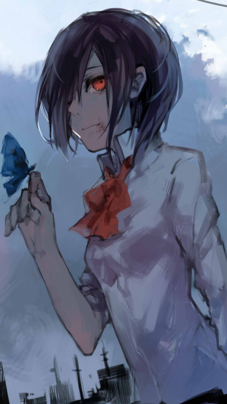 Homme en Veste Noire Tenant un Personnage D'anime Femme Aux Cheveux Bleus. Wallpaper in 750x1334 Resolution