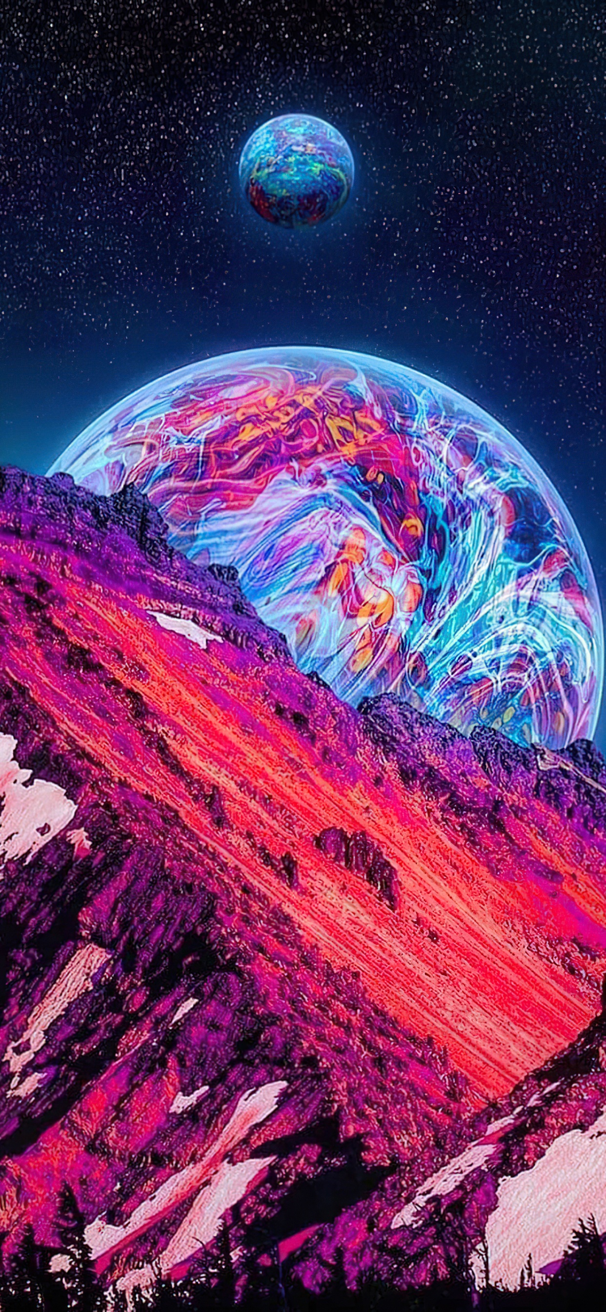 Neón Galaxia Luna, Morado, Naturaleza, Arte, Objeto Astronómico. Wallpaper in 1242x2688 Resolution