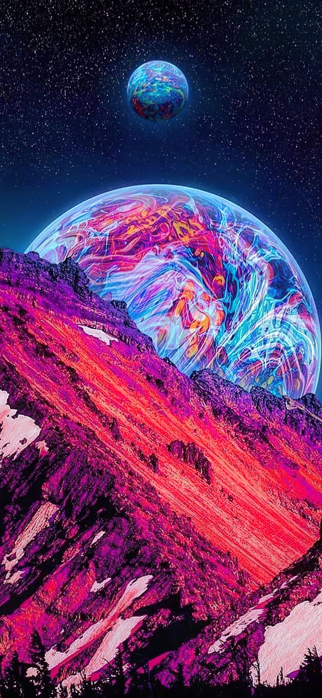 Neongalaxie Mond, Purpur, Natur, Kunst, Astronomisches Objekt. Wallpaper in 1125x2436 Resolution