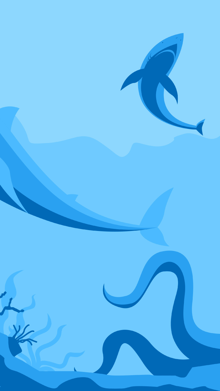 Octopus, Shark, Ocean, Minimalism, Blue. Wallpaper in 750x1334 Resolution