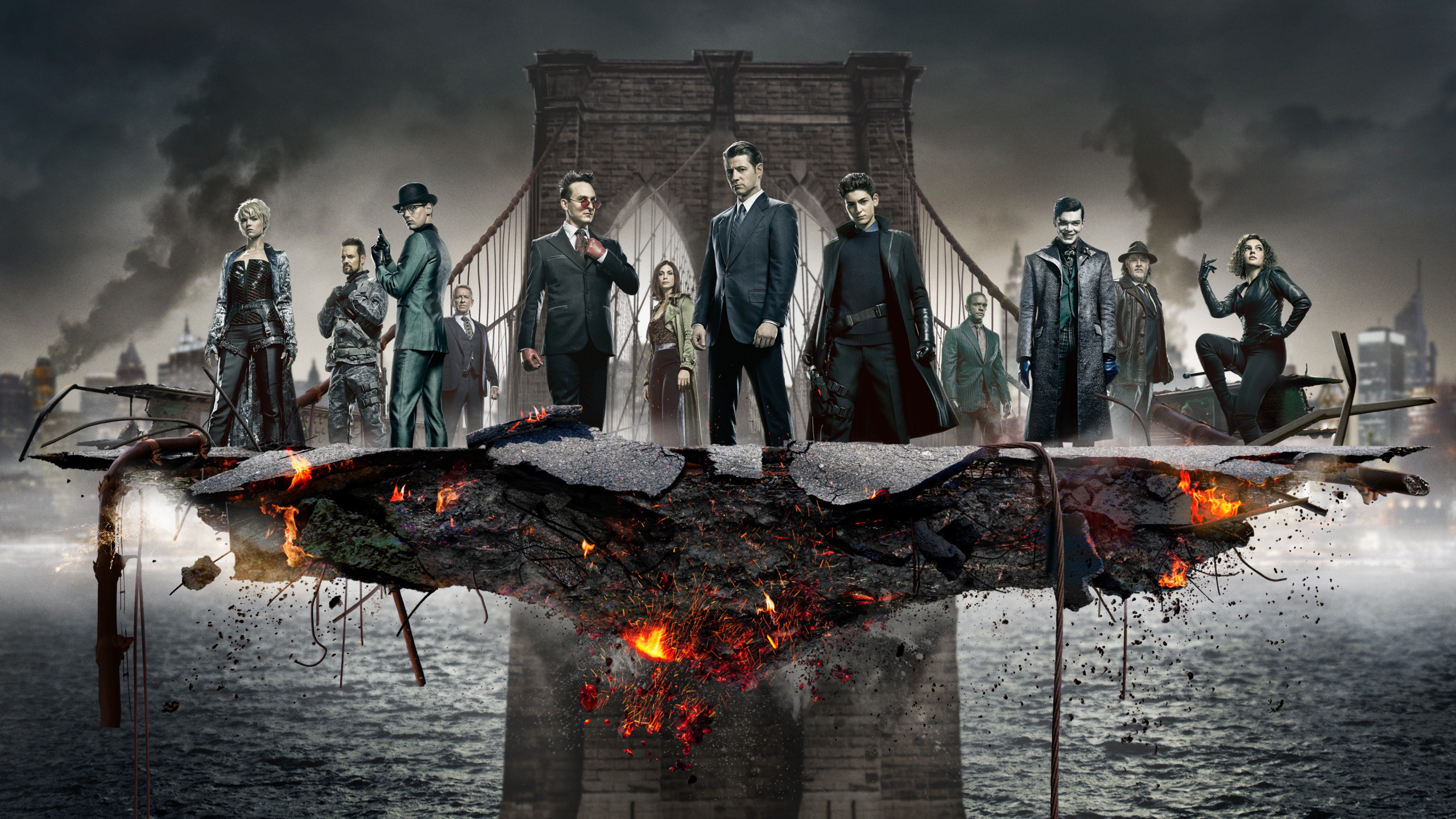 Gotham - Saison 5, le Commissaire Gordon, Batman, Oswald Cobblepot, Harvey Bullock. Wallpaper in 2560x1440 Resolution