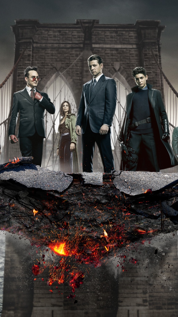 Gotham - Staffel 5, Commissioner Gordon, Batman, Oswald Cobblepot, Harvey Bullock. Wallpaper in 720x1280 Resolution