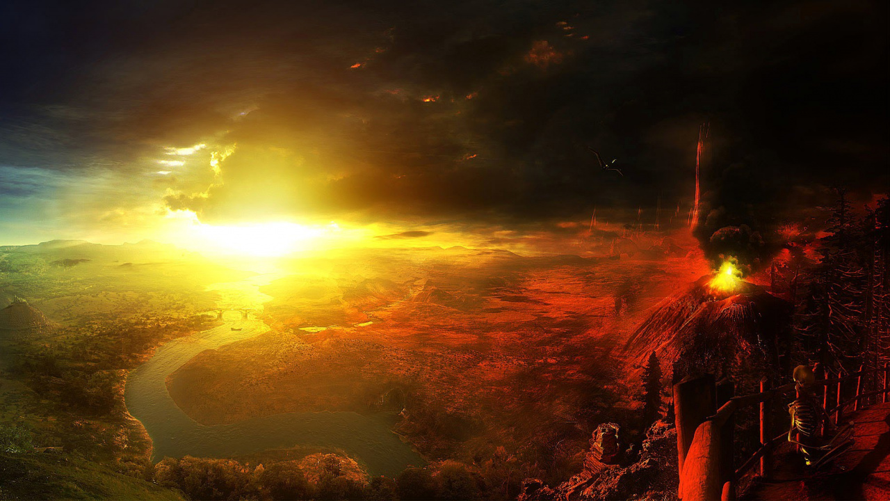 Arbres Verts et Rivière au Coucher du Soleil. Wallpaper in 1280x720 Resolution