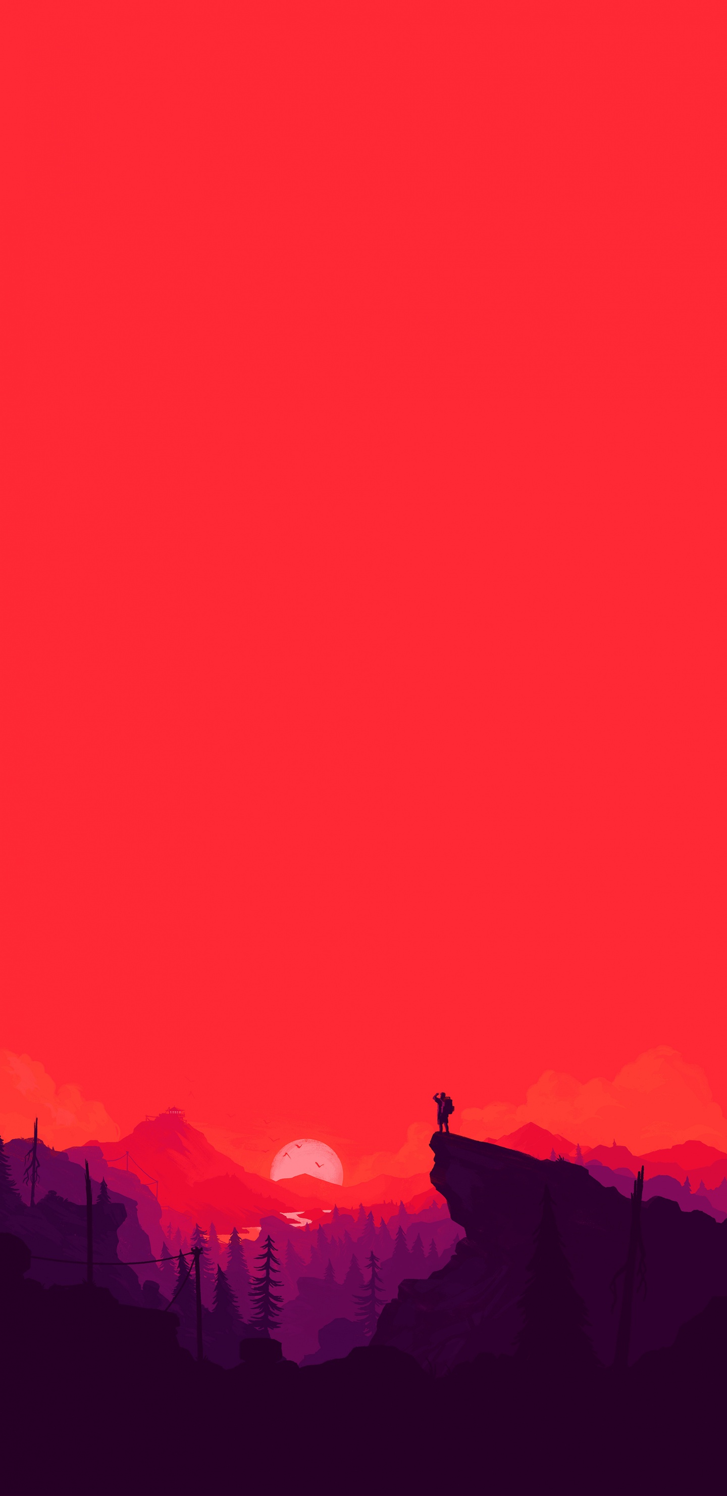 红色的, 日落, 余辉, 剪影, 日出 壁纸 1440x2960 允许