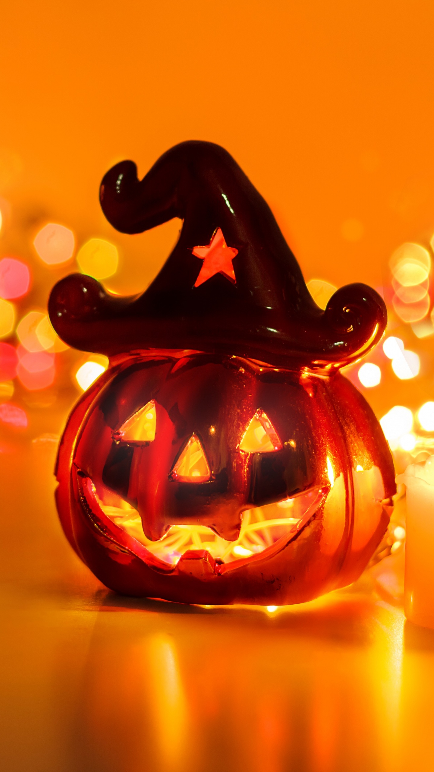 Orange, Jack o Lantern, Kerze, Halloween Kürbis Kerze, Brennende Kerzen. Wallpaper in 1440x2560 Resolution