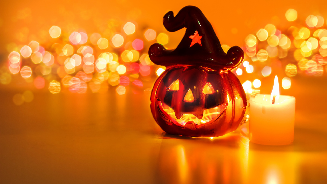 Orange, Pumpkin, Jack o Lantern, Lighting, Candle. Wallpaper in 1280x720 Resolution