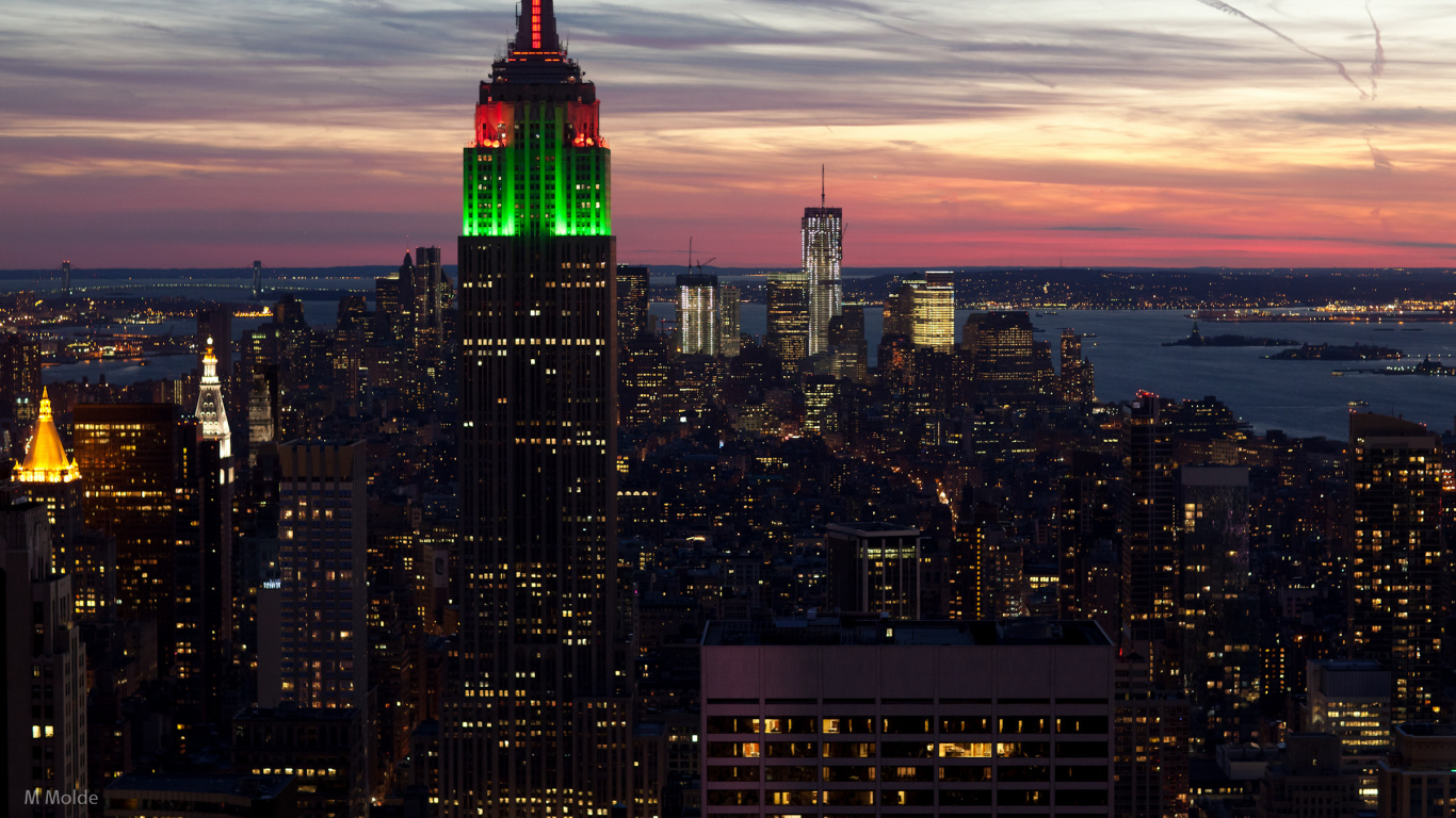Skyline Der Stadt Bei Nacht Night. Wallpaper in 1366x768 Resolution