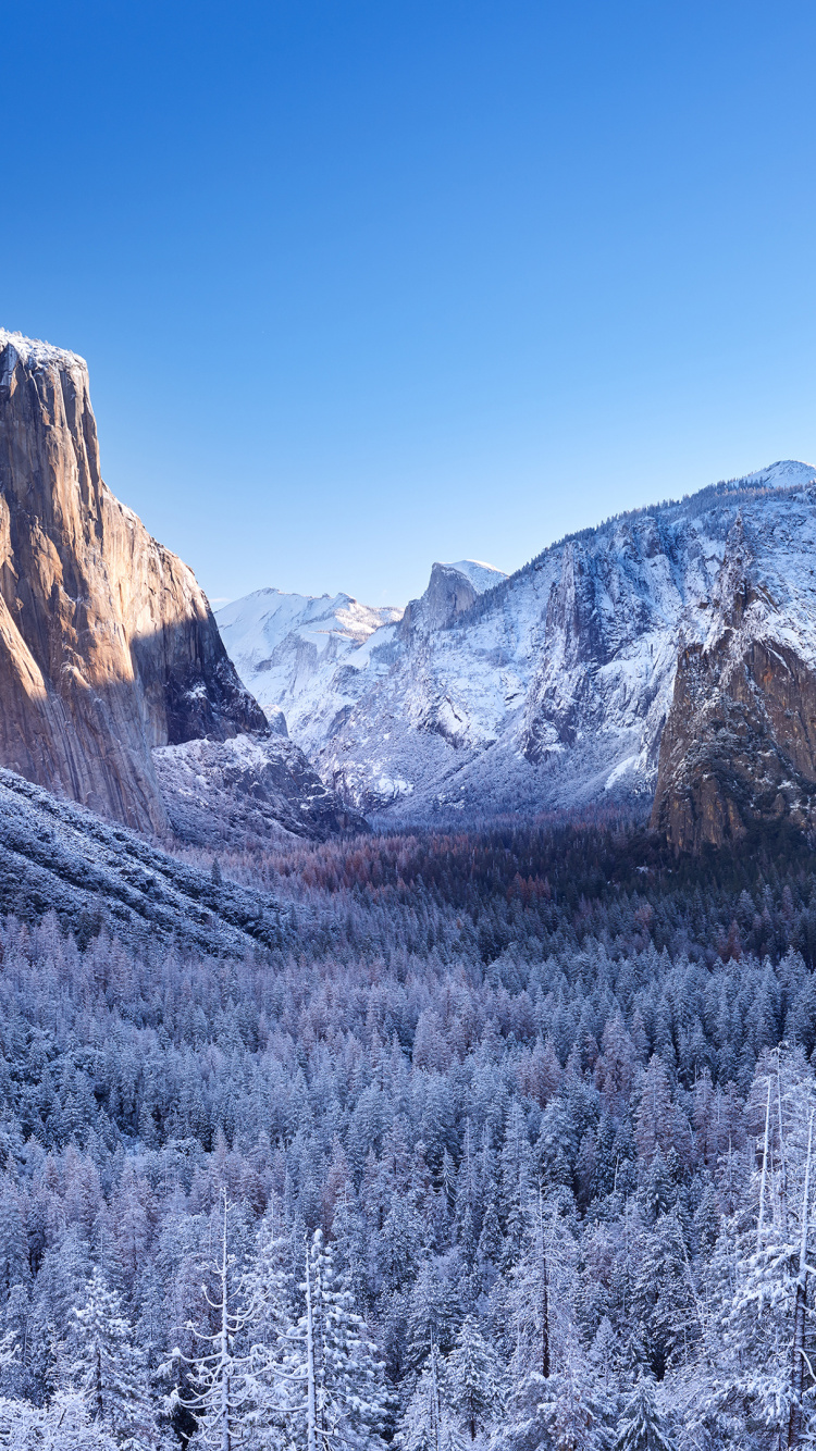 Yosemite Valley, Winter, Mountainous Landforms, Mountain Range, Mountain. Wallpaper in 750x1334 Resolution