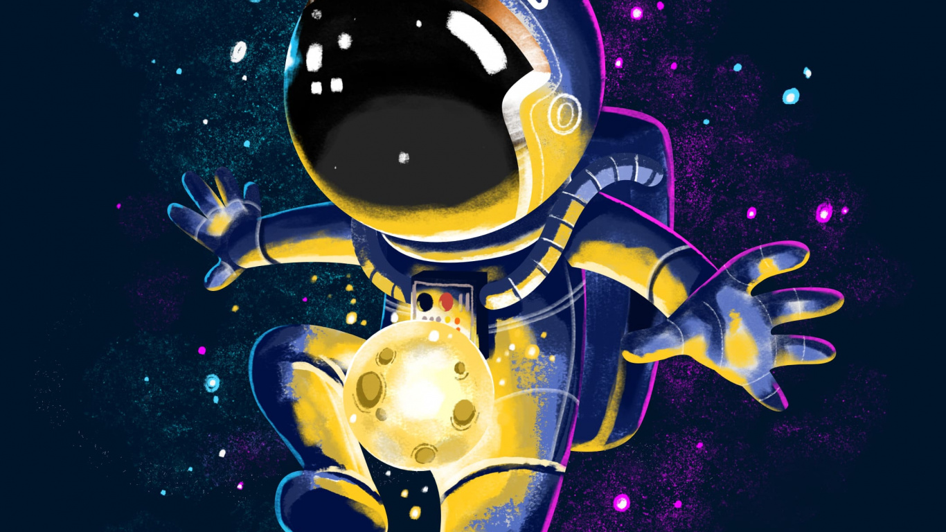 Astronautentelefon, Astronaut, Astronomisches Objekt, Kunst, Electric Blue. Wallpaper in 1366x768 Resolution