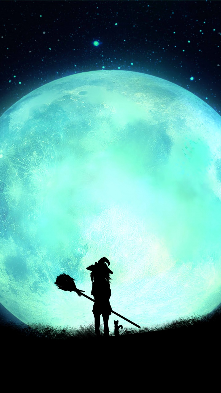 Silhouette of Man and Woman Standing Under Blue Moon. Wallpaper in 720x1280 Resolution