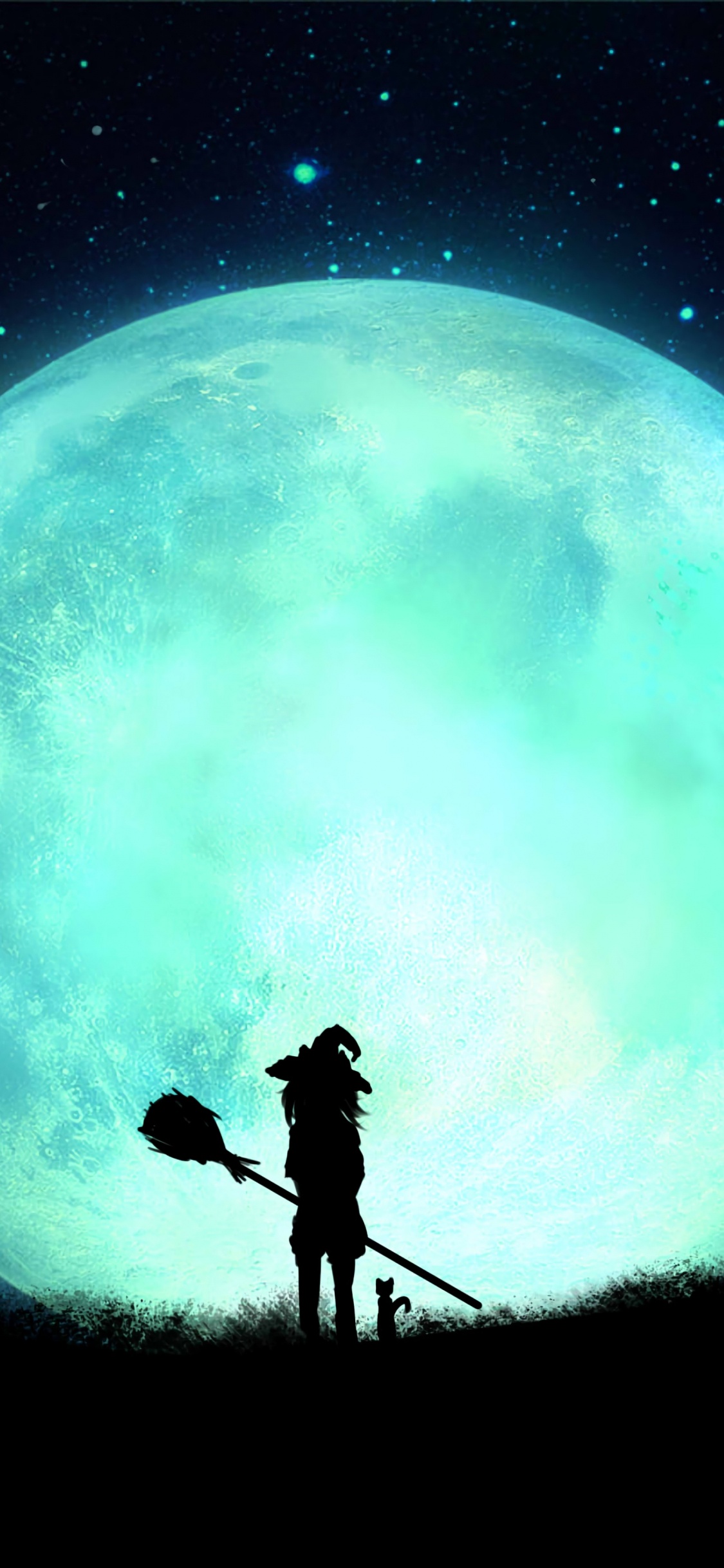 Silhouette de L'homme et de la Femme Debout Sous la Lune Bleue. Wallpaper in 1125x2436 Resolution