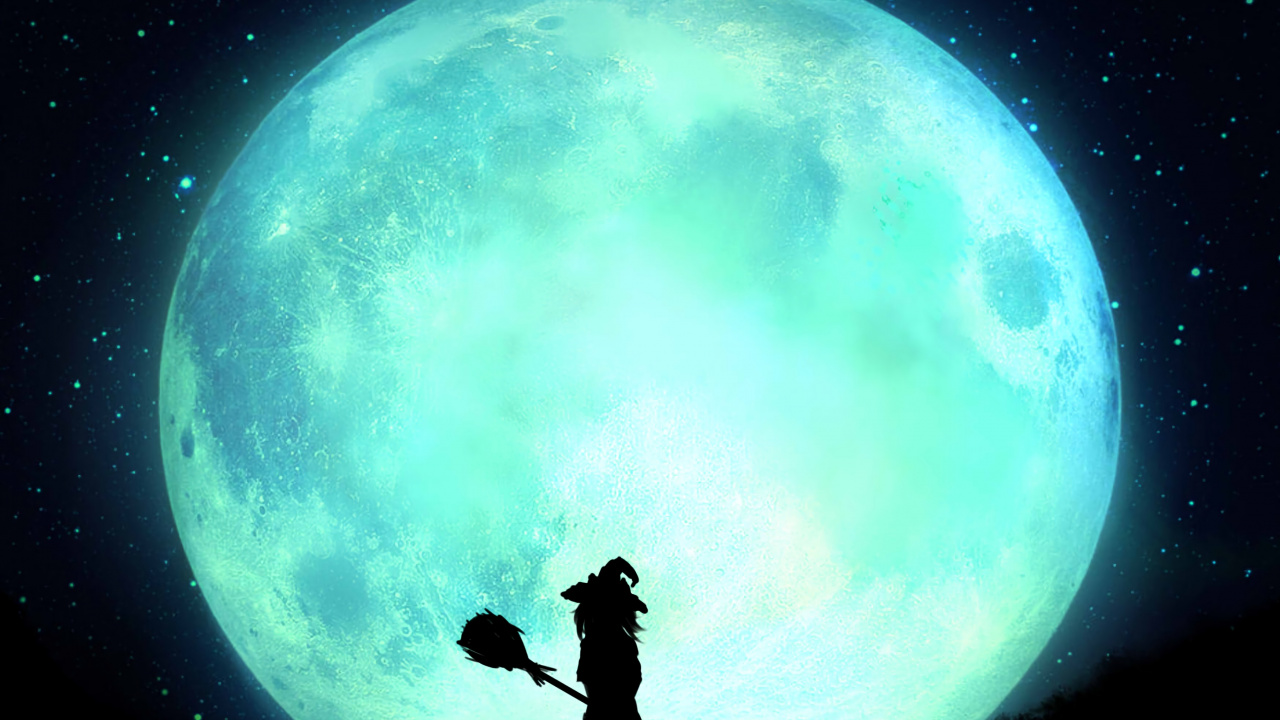 Silueta de Hombre y Mujer de Pie Bajo la Luna Azul. Wallpaper in 1280x720 Resolution