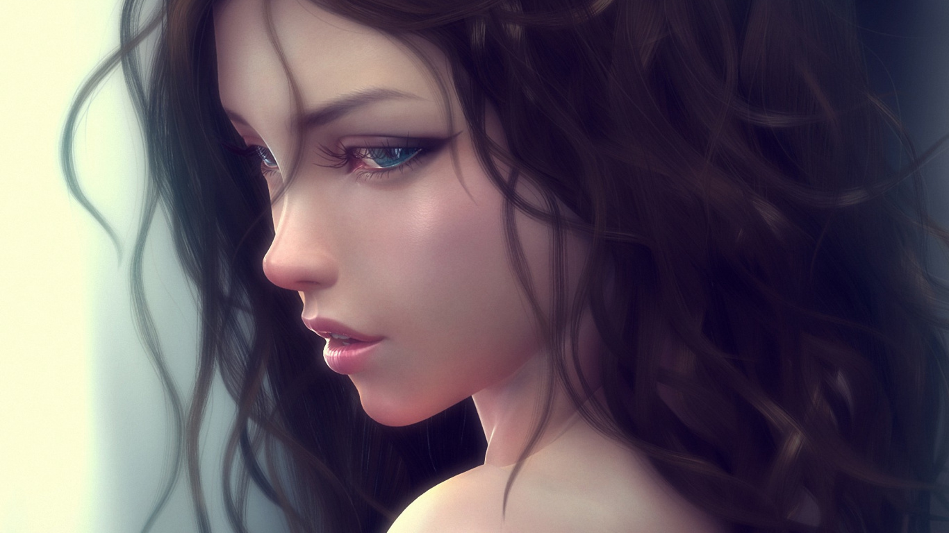 Mujer Con Cabello Castaño y Ojos Azules. Wallpaper in 1366x768 Resolution