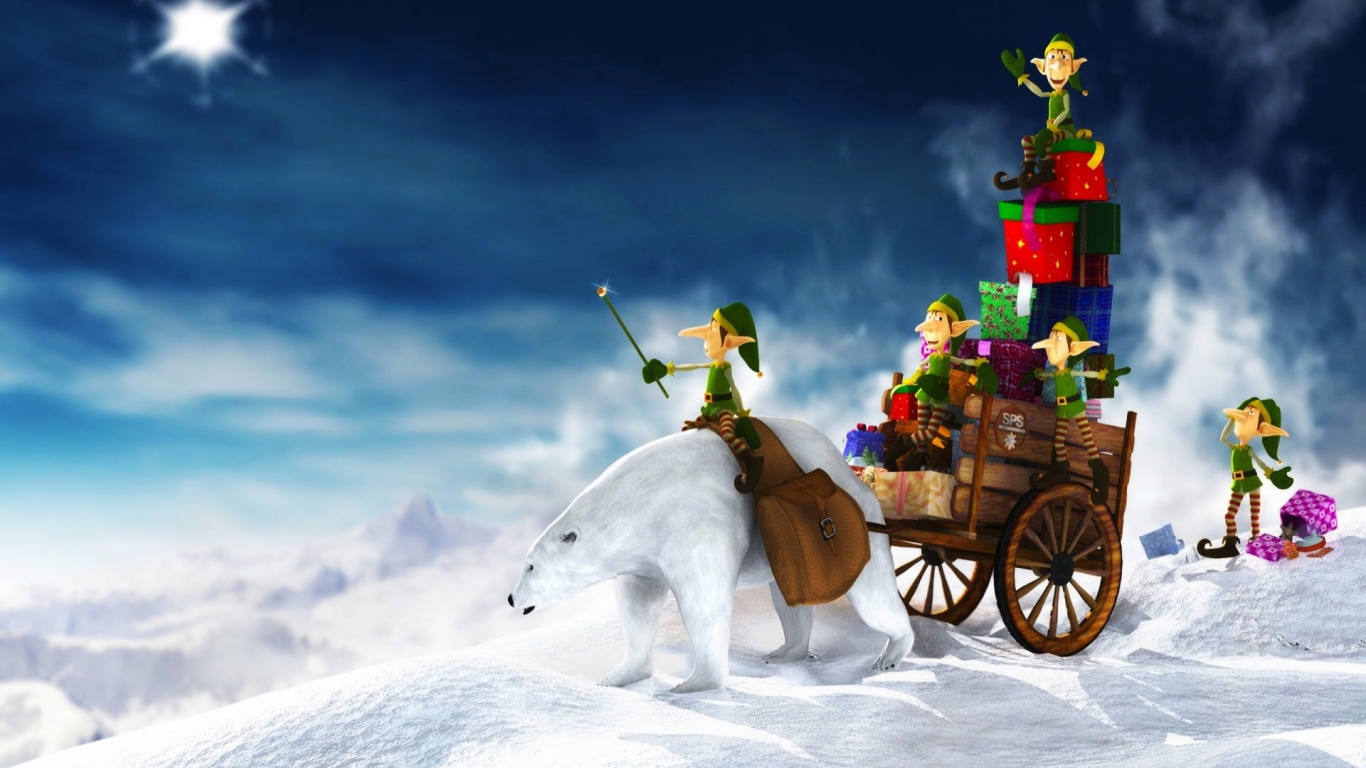 Le Jour De Noël, Santa Claus, Hiver, Neige, de L'arctique. Wallpaper in 1366x768 Resolution