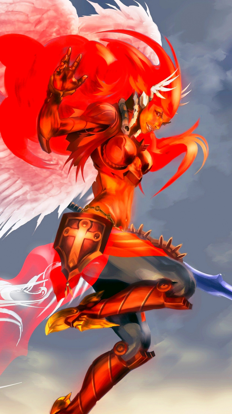 Armure Rouge Féminine Avec Des Ailes, Art, Corps Humain, Orange, Red. Wallpaper in 750x1334 Resolution