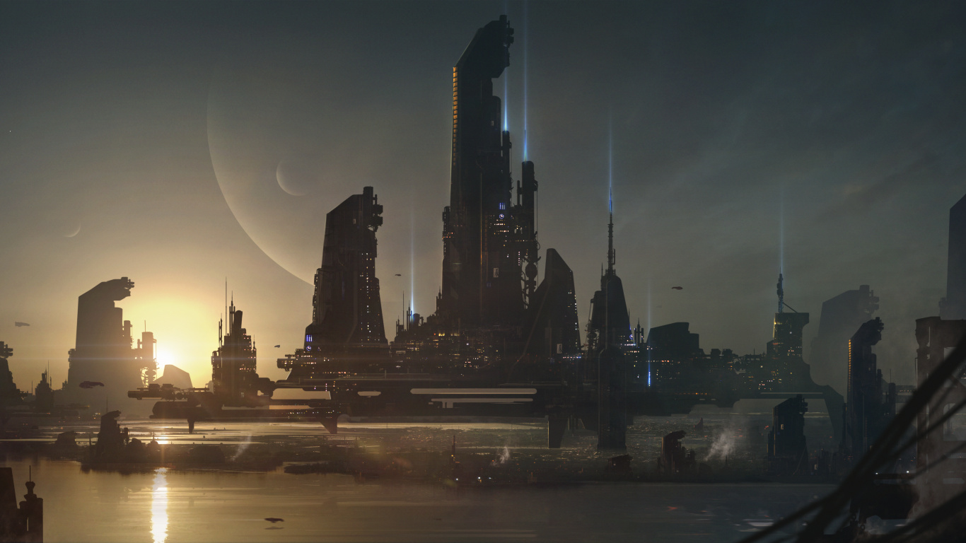 Horizon de la Ville Pendant la Nuit. Wallpaper in 1366x768 Resolution