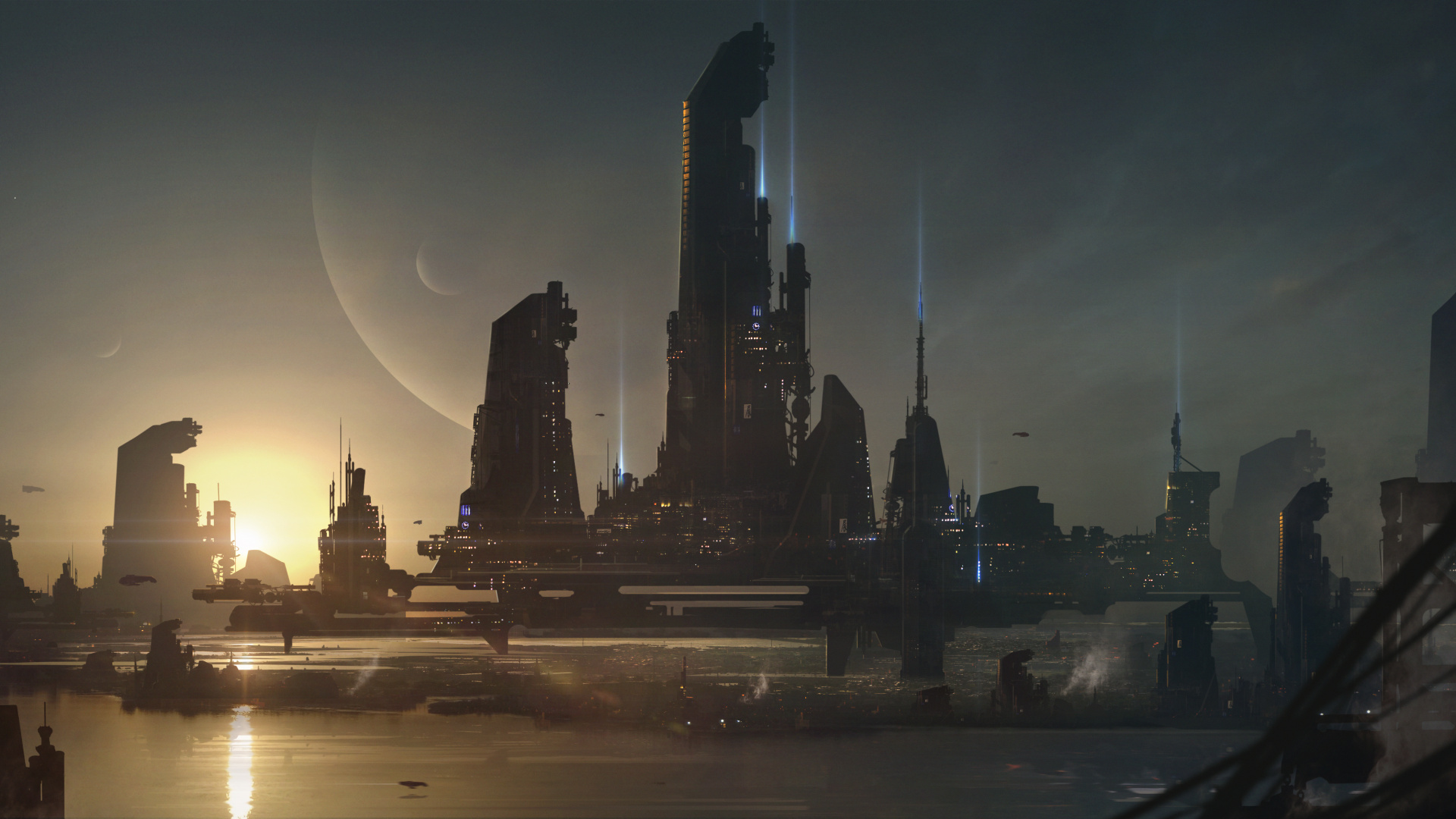 Skyline Der Stadt Bei Nacht Night. Wallpaper in 1920x1080 Resolution