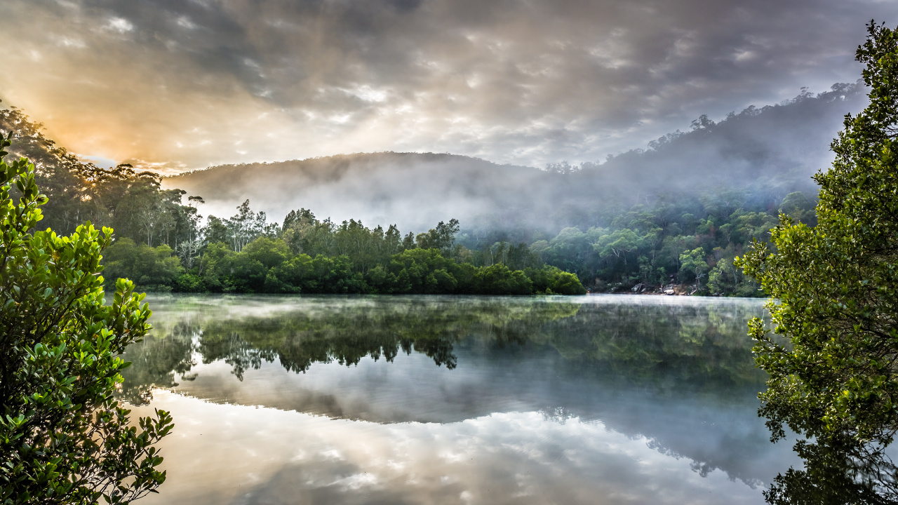 Árboles Verdes Junto al Lago Bajo un Cielo Nublado Durante el Día. Wallpaper in 1280x720 Resolution
