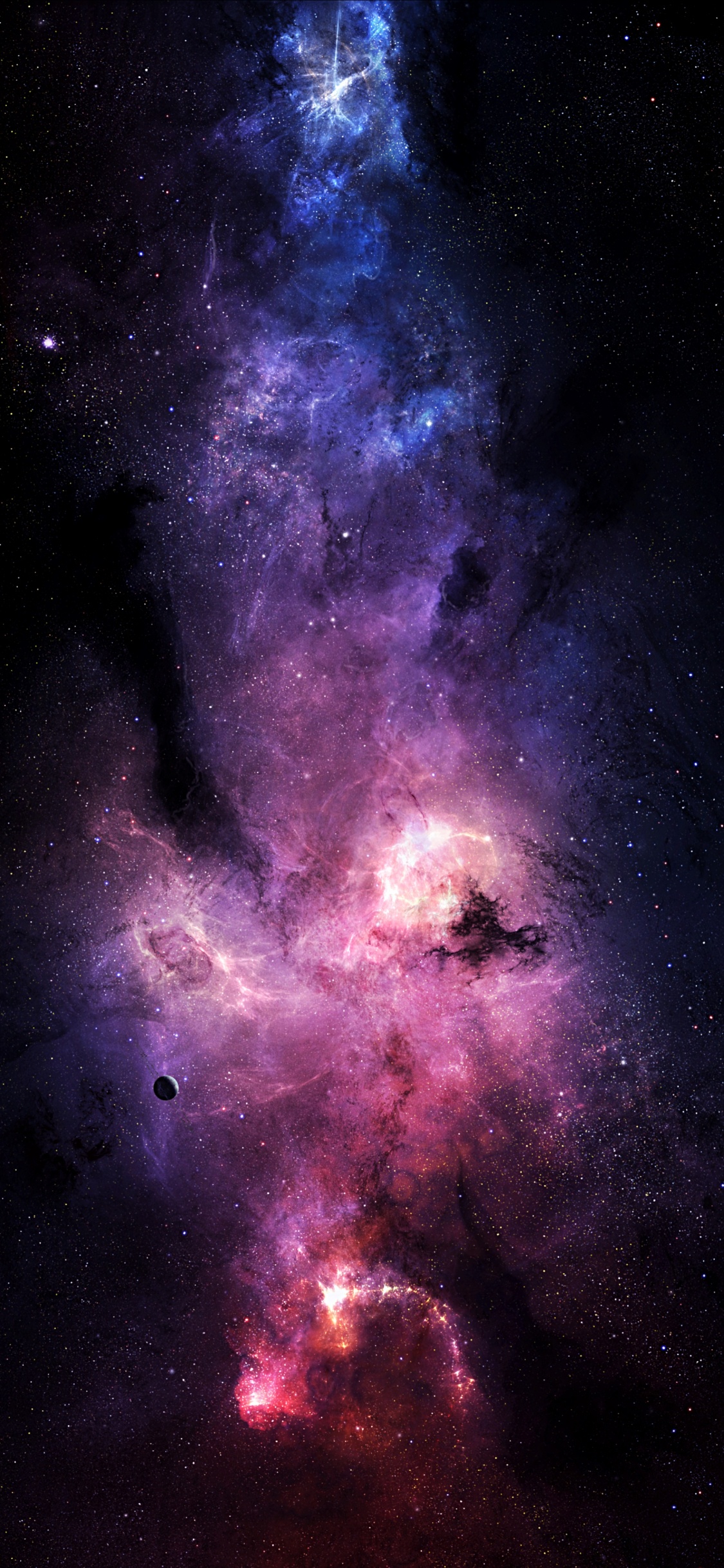 Fondo de Pantalla Digital Galaxia Púrpura y Negro. Wallpaper in 1125x2436 Resolution