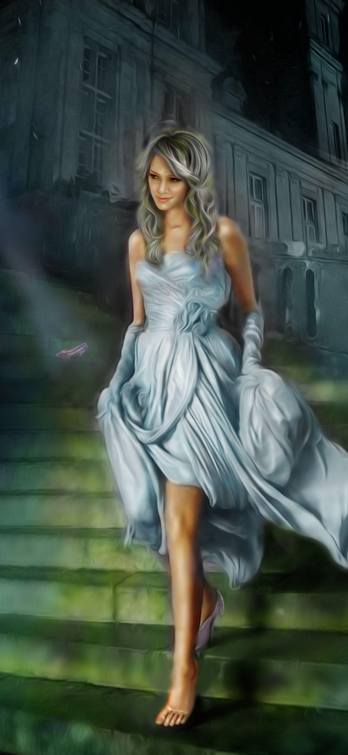 Mujer en Vestido Blanco Sentada en Las Escaleras. Wallpaper in 1125x2436 Resolution