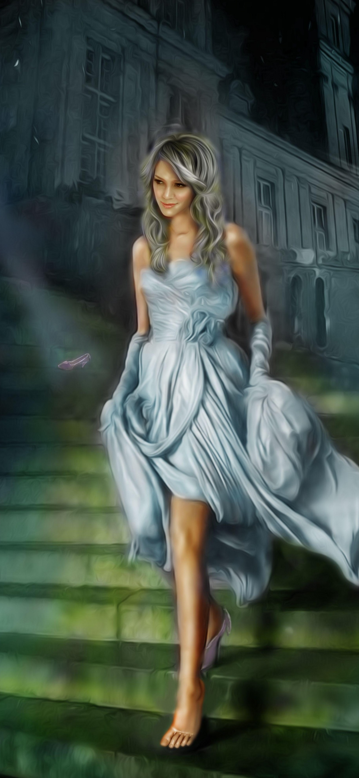 Mujer en Vestido Blanco Sentada en Las Escaleras. Wallpaper in 1242x2688 Resolution