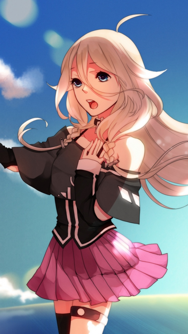 Blondes Mädchen in Schwarz-rosa Schuluniform Anime-Charakter. Wallpaper in 720x1280 Resolution