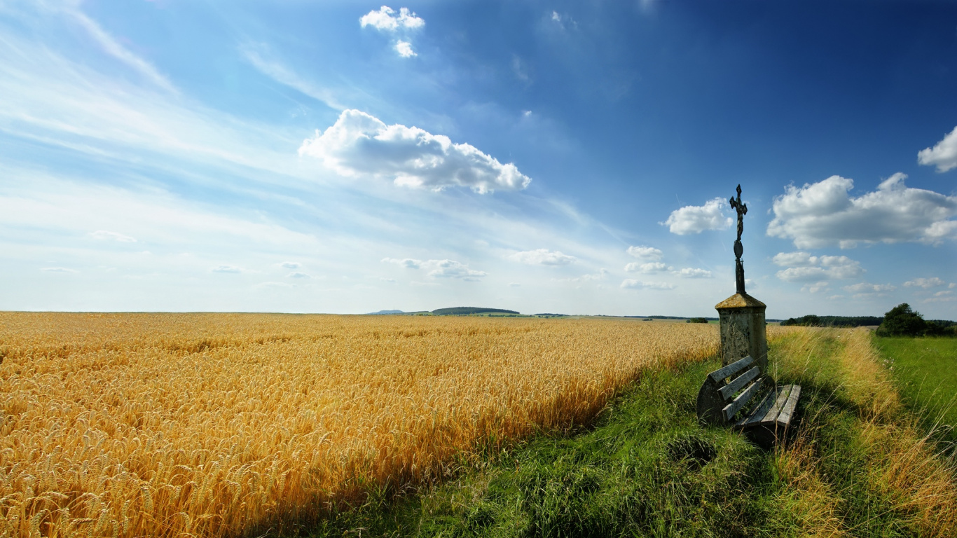 Brown Grass Field Under Blue Sky During Daytime. Wallpaper in 1366x768 Resolution