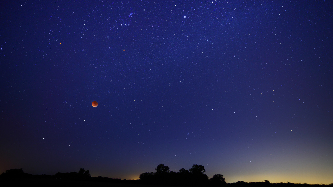 Silueta de Árboles Bajo un Cielo Azul Durante la Noche. Wallpaper in 1280x720 Resolution