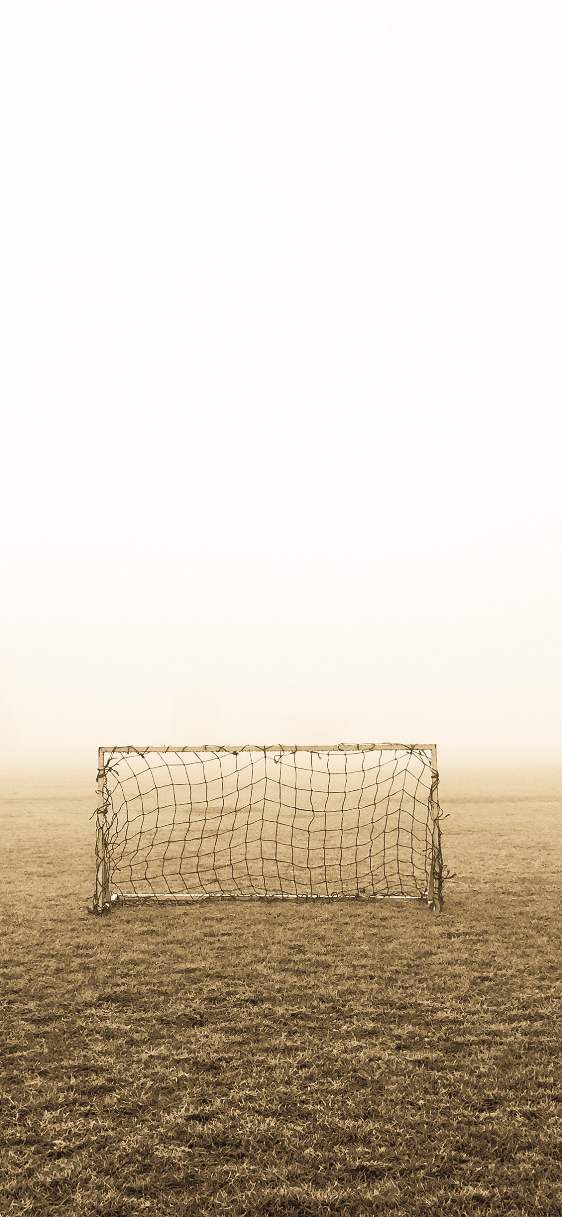 But de Football Blanc et Noir Sur Terrain Couvert de Brouillard. Wallpaper in 1125x2436 Resolution