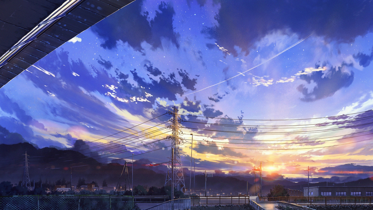 Anime-Landschaft, Anime, Landschaftsmalerei, Malerei, Kunst. Wallpaper in 1280x720 Resolution