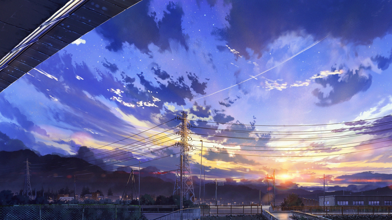 Anime-Landschaft, Anime, Landschaftsmalerei, Malerei, Kunst. Wallpaper in 1366x768 Resolution