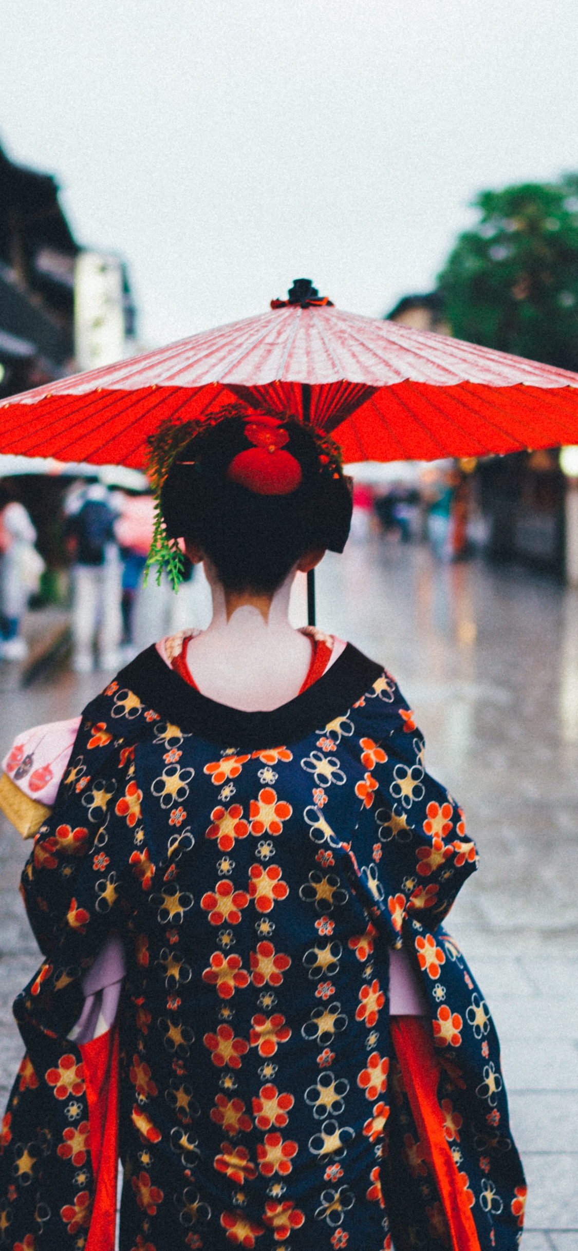 京都, 衣服, 伞, 黑色的, 橙色 壁纸 1125x2436 允许