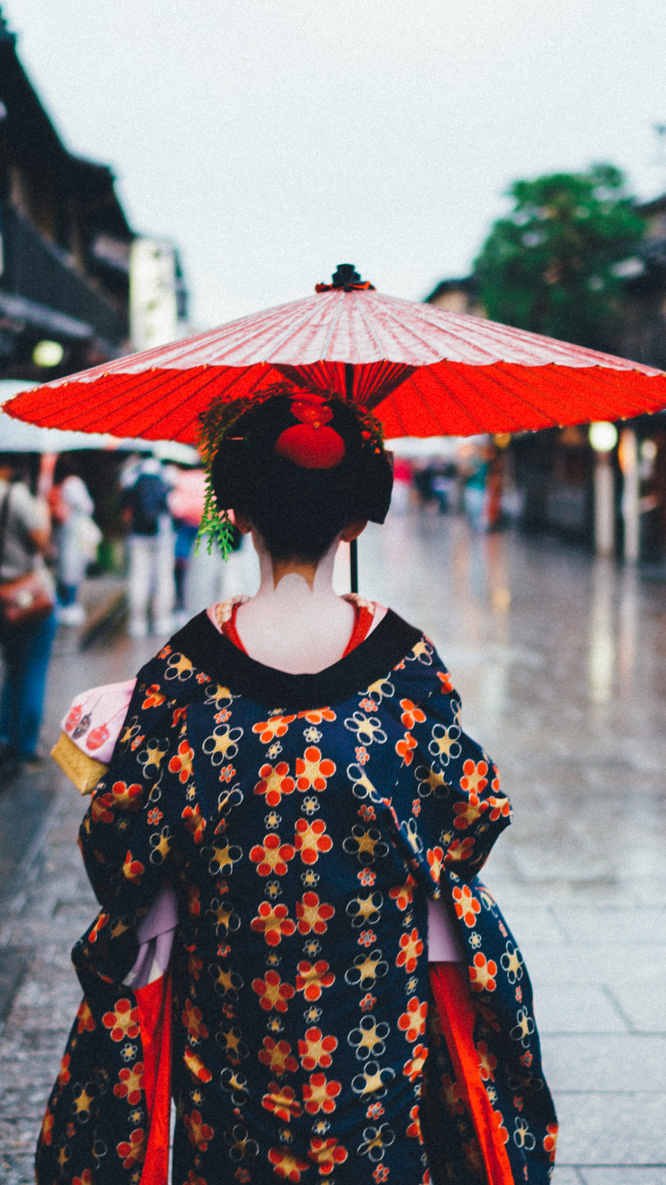 京都, 衣服, 伞, 黑色的, 橙色 壁纸 750x1334 允许