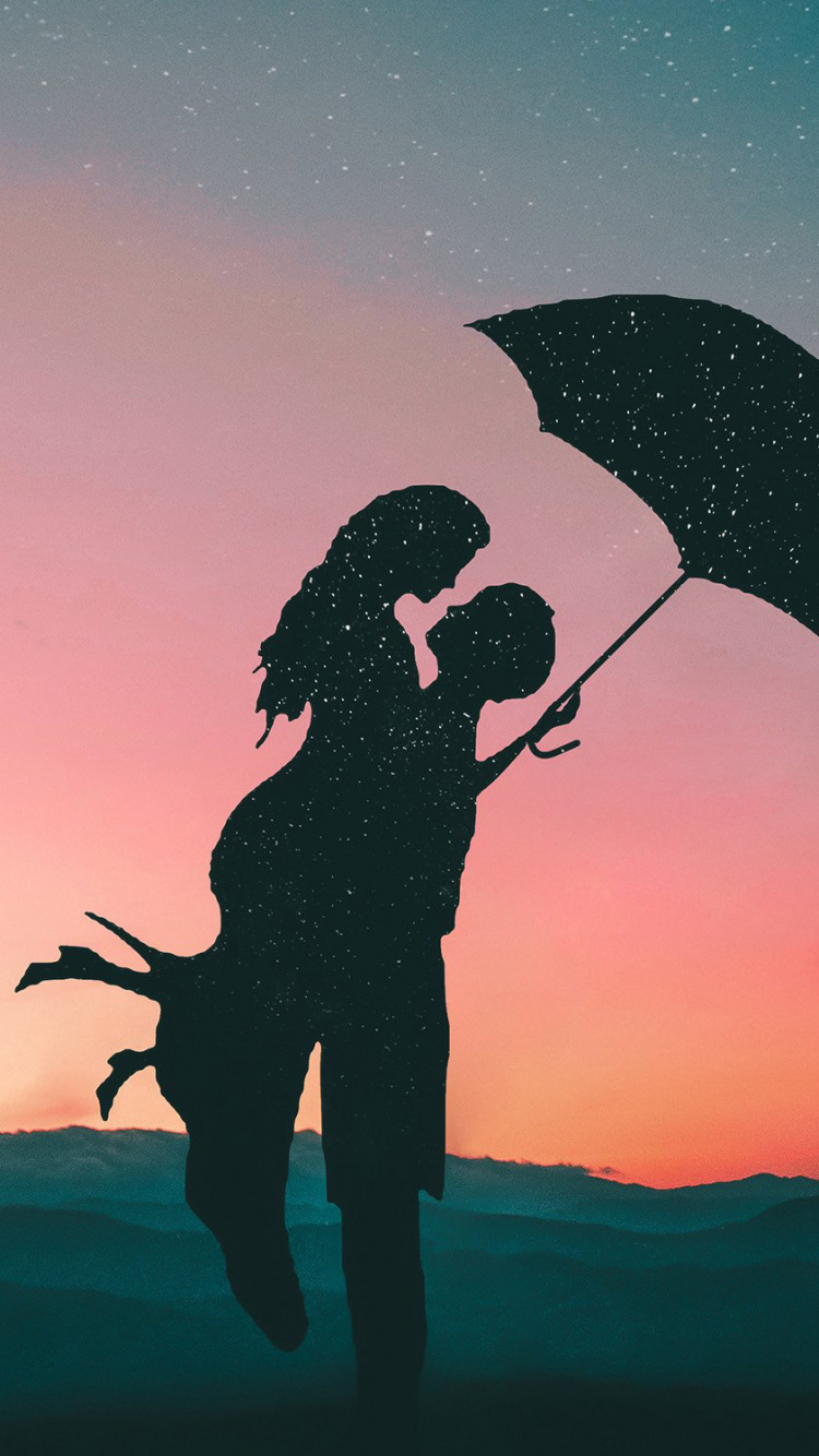 Menschen in Der Natur, Regenschirm, Illustration, Silhouette, Happy. Wallpaper in 750x1334 Resolution