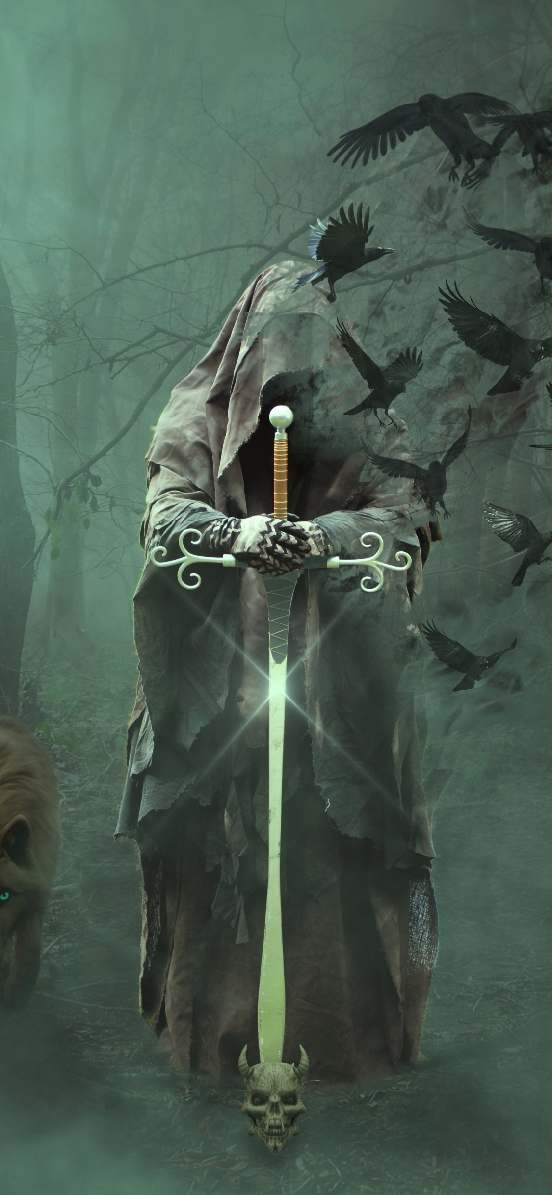 Homme en Costume Vert et Noir Tenant un Bâton Noir et Jaune. Wallpaper in 1125x2436 Resolution