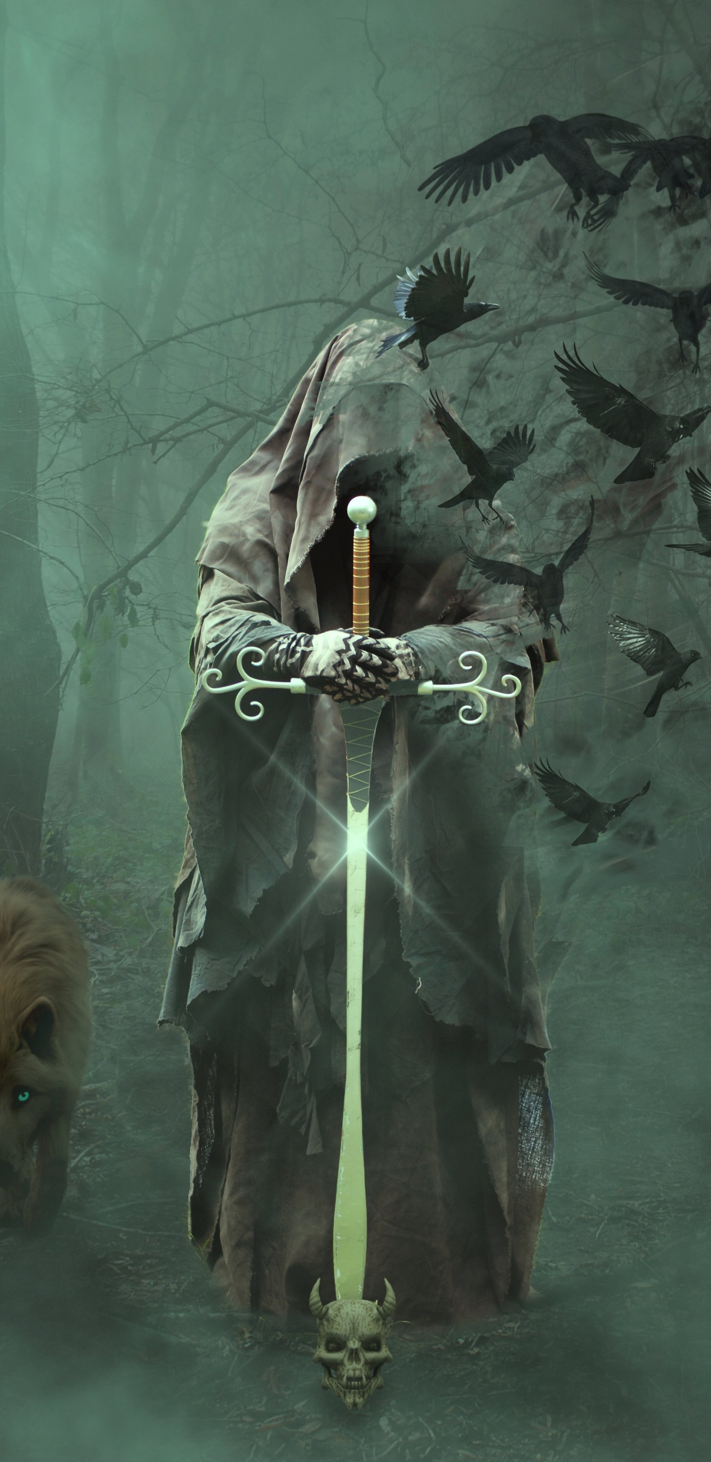 Homme en Costume Vert et Noir Tenant un Bâton Noir et Jaune. Wallpaper in 1440x2960 Resolution