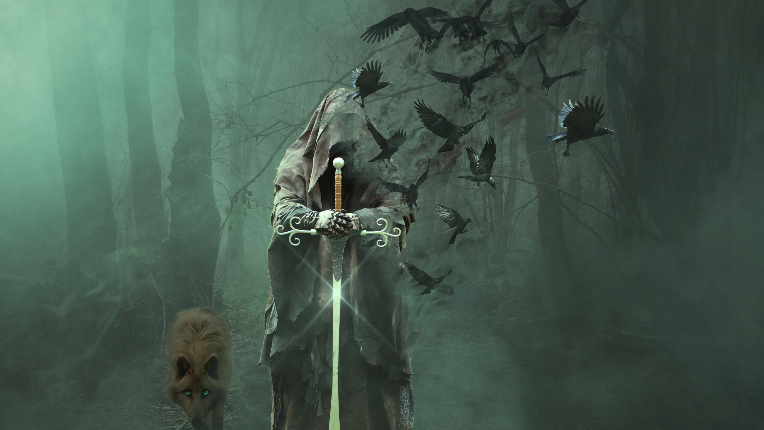 Homme en Costume Vert et Noir Tenant un Bâton Noir et Jaune. Wallpaper in 2560x1440 Resolution