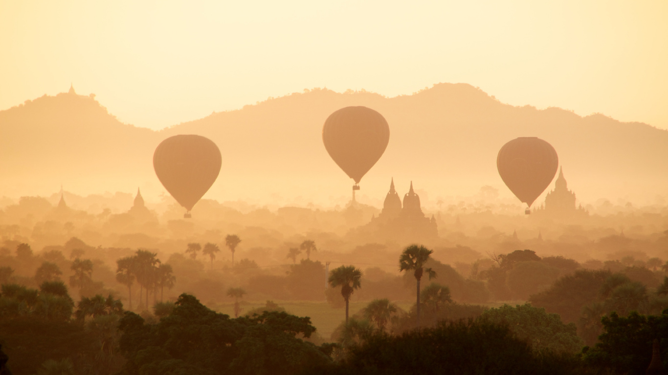 Ballon, Heißluftballon, Hot Air Ballooning, Morgen, Atmosphäre. Wallpaper in 1366x768 Resolution