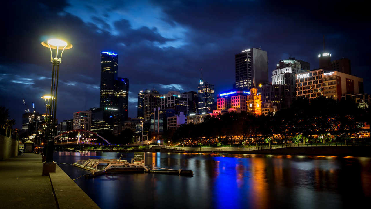 Skyline Der Stadt Bei Nacht Night. Wallpaper in 1280x720 Resolution