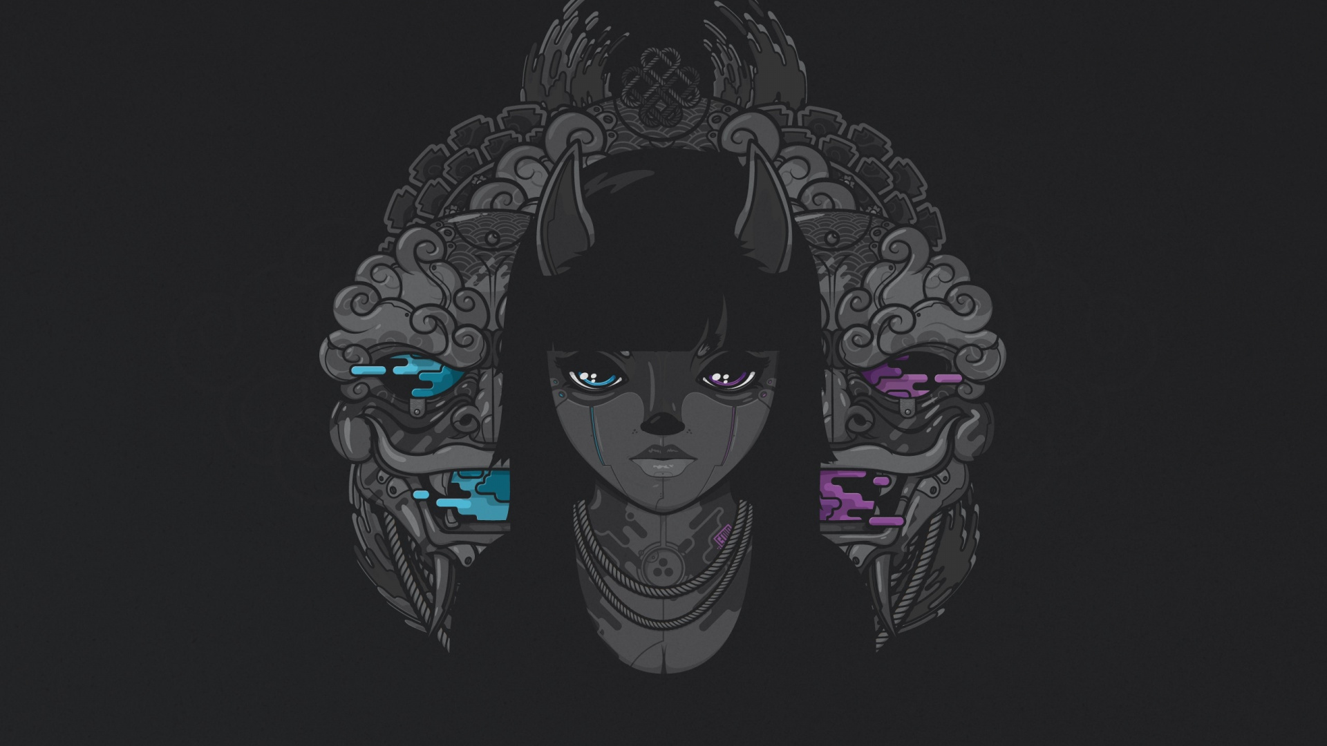 Femme Aux Cheveux Violets et Blancs Illustration. Wallpaper in 1920x1080 Resolution