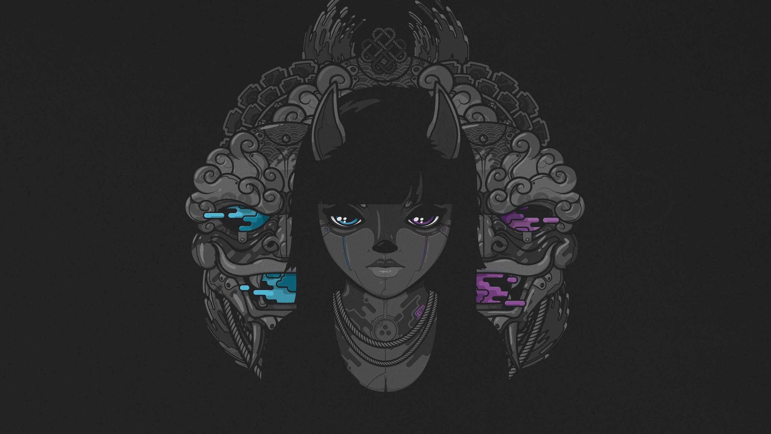 Femme Aux Cheveux Violets et Blancs Illustration. Wallpaper in 2560x1440 Resolution