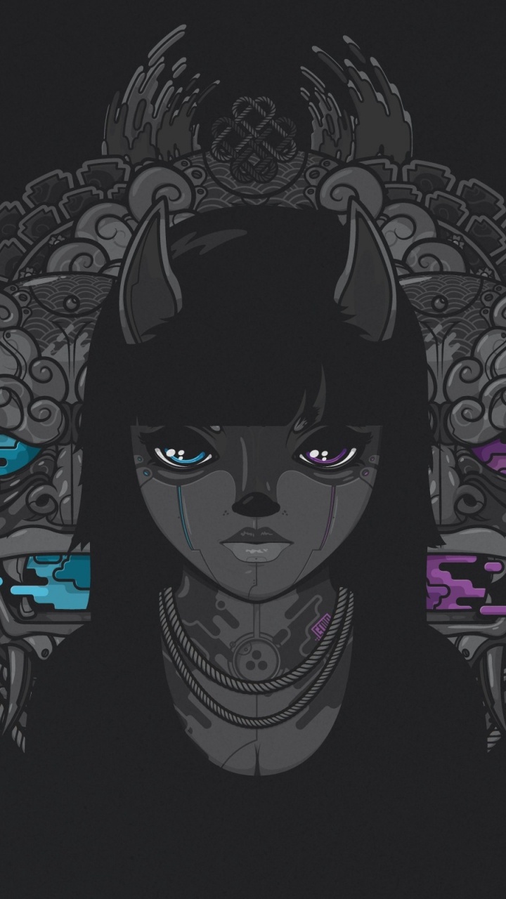 Femme Aux Cheveux Violets et Blancs Illustration. Wallpaper in 720x1280 Resolution