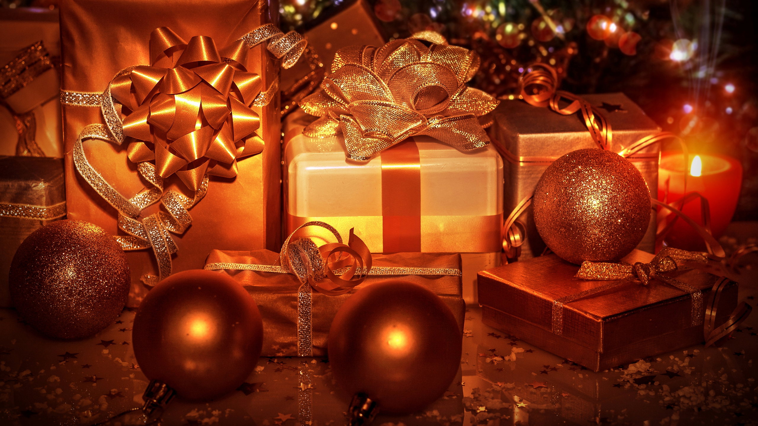 圣诞节那天, 圣诞节的装饰品, 圣诞树, 新的一年, 圣诞装饰 壁纸 2560x1440 允许