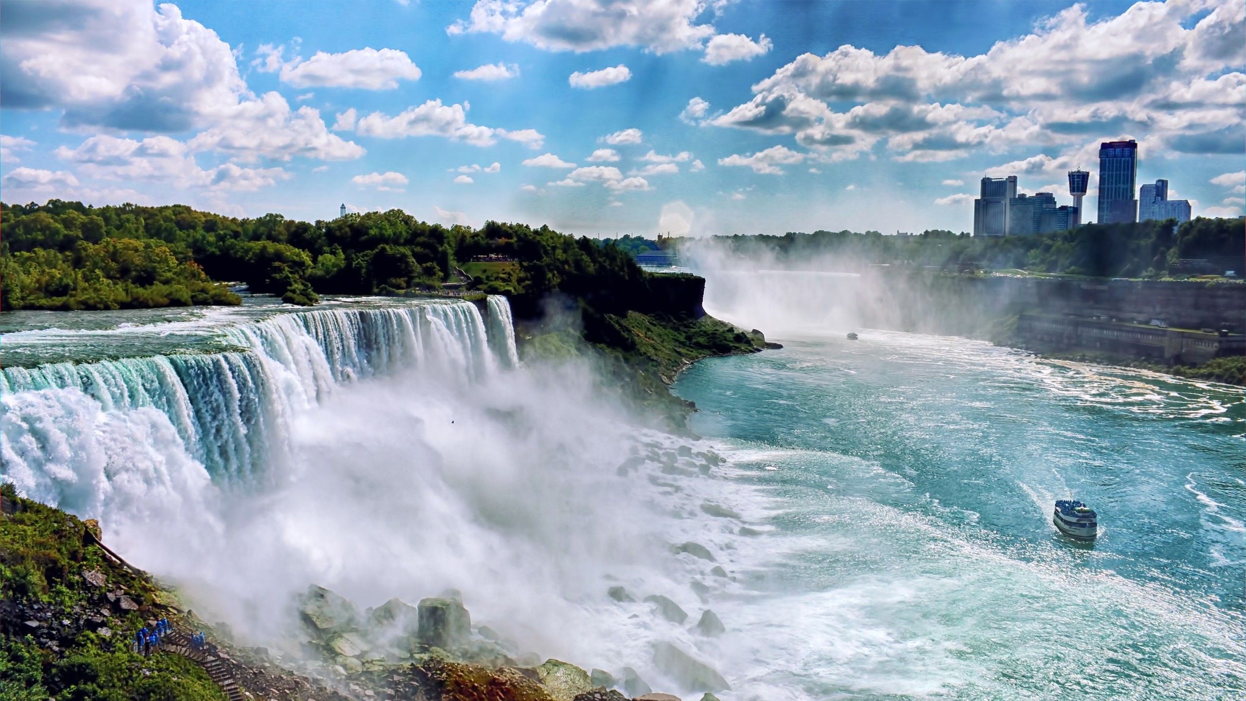 Waterfalls Under Blue Sky and White Clouds During Daytime. Wallpaper in 2560x1440 Resolution