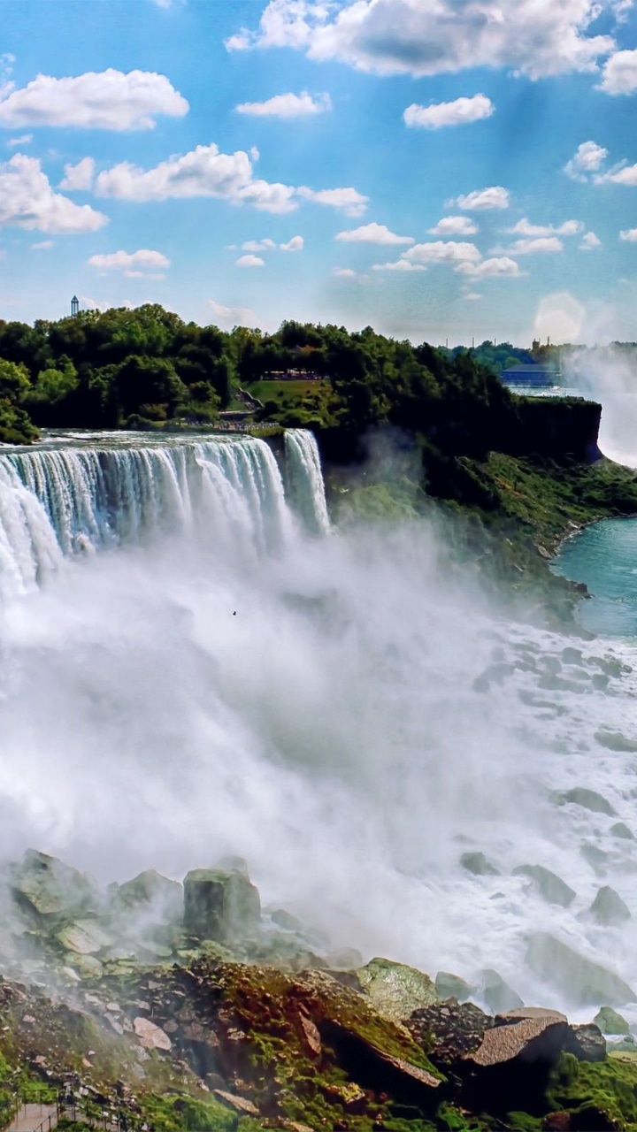 Waterfalls Under Blue Sky and White Clouds During Daytime. Wallpaper in 720x1280 Resolution