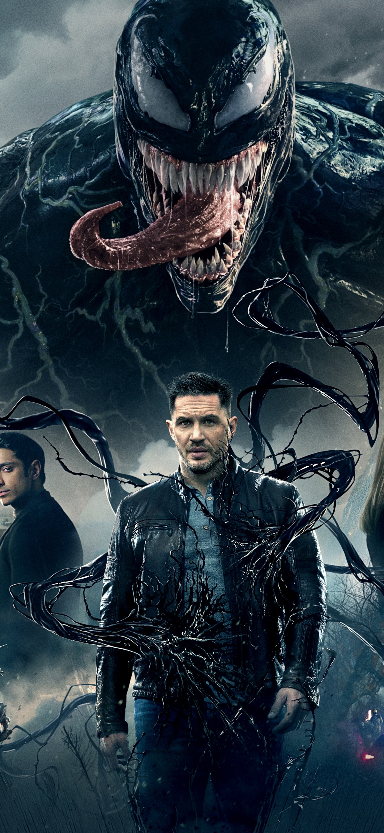 Man and Woman Standing Beside Man in Black Leather Jacket. Wallpaper in 1242x2688 Resolution