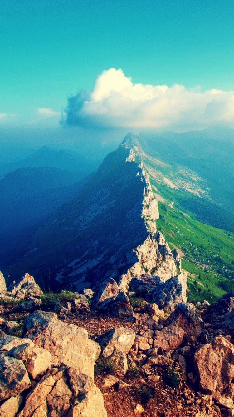 Green and Gray Mountain Under Blue Sky During Daytime. Wallpaper in 750x1334 Resolution