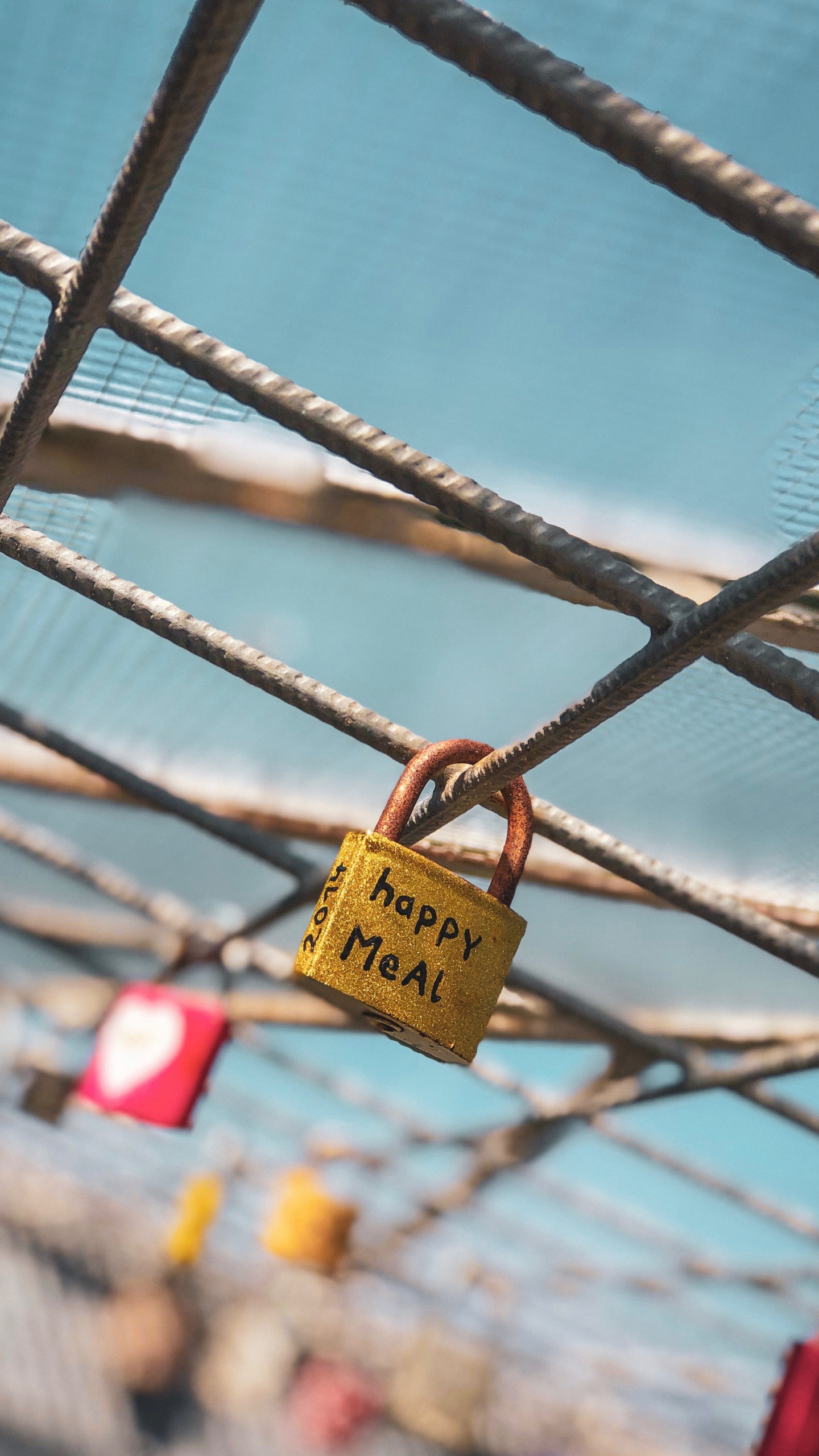 Cadenas Doré Sur Clôture en Métal Noir. Wallpaper in 1440x2560 Resolution