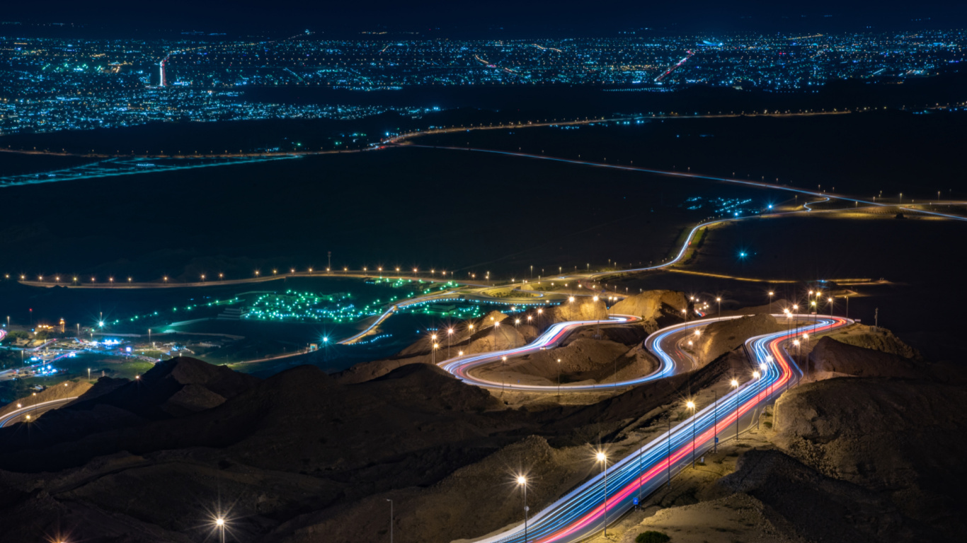 Luftaufnahme Der Stadt Bei Nacht Night. Wallpaper in 1366x768 Resolution